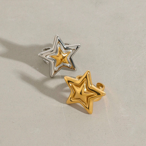 Wholesale Fivepointed Star Titanium Steel Ring For Women With Electroplating Treatment Light Luxury Highend Stainless Steel Jewelry