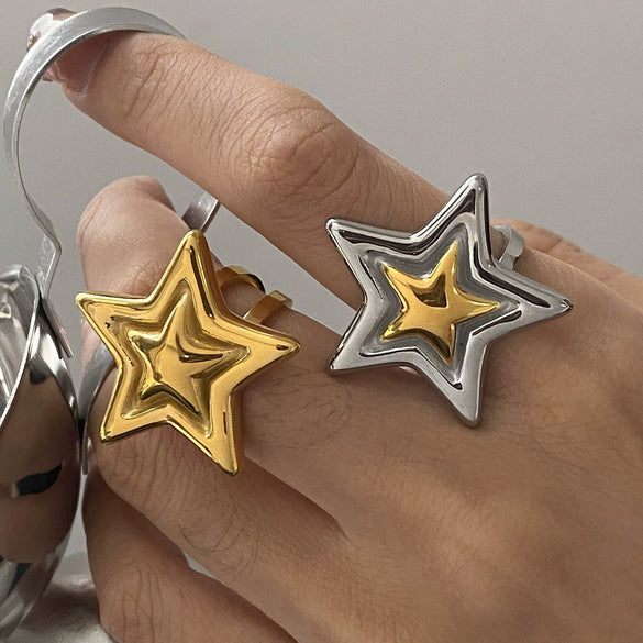 Wholesale Fivepointed Star Titanium Steel Ring For Women With Electroplating Treatment Light Luxury Highend Stainless Steel Jewelry