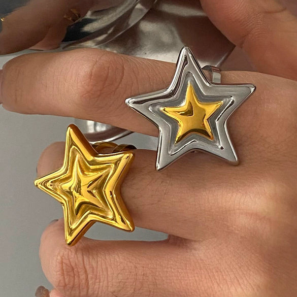 Wholesale Fivepointed Star Titanium Steel Ring For Women With Electroplating Treatment Light Luxury Highend Stainless Steel Jewelry