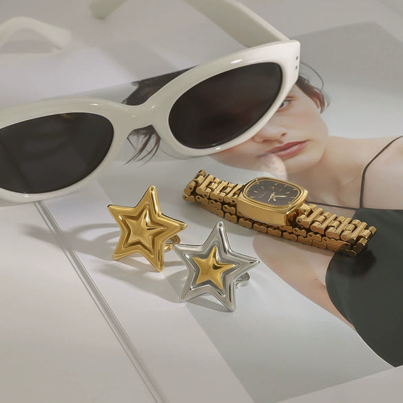 Wholesale Fivepointed Star Titanium Steel Ring For Women With Electroplating Treatment Light Luxury Highend Stainless Steel Jewelry