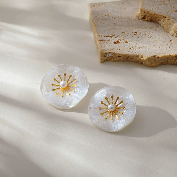 Wholesale Floral Stainless Steel Goldplated Earrings For Women