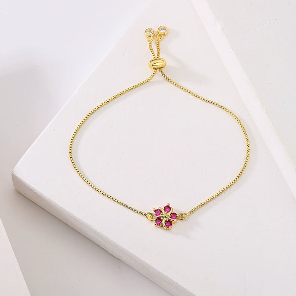 Wholesale Flower Bracelet Copper Drawstring Adjustable Hand Jewelry For Women Geometric Style