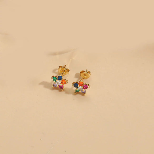 Wholesale Flower Design Copper 14K Gold Plated Zircon Earrings For Women