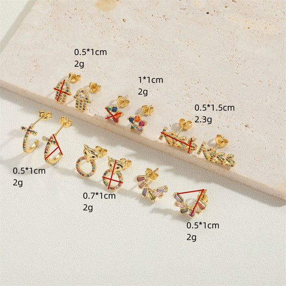 Wholesale Flower Design Copper 14K Gold Plated Zircon Earrings For Women