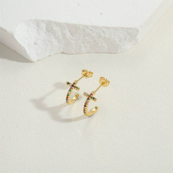 Wholesale Flower Design Copper 14K Gold Plated Zircon Earrings For Women