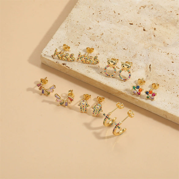 Wholesale Flower Design Copper 14K Gold Plated Zircon Earrings For Women