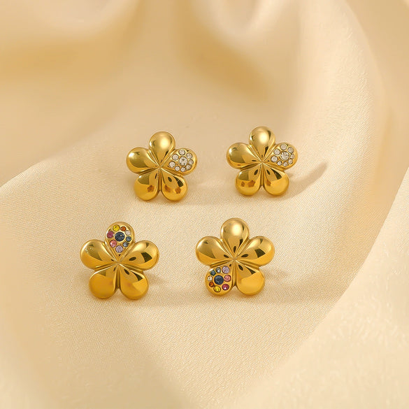 Wholesale Flower Earrings Stainless Steel Five Petal Flower Design Electroplated For Women