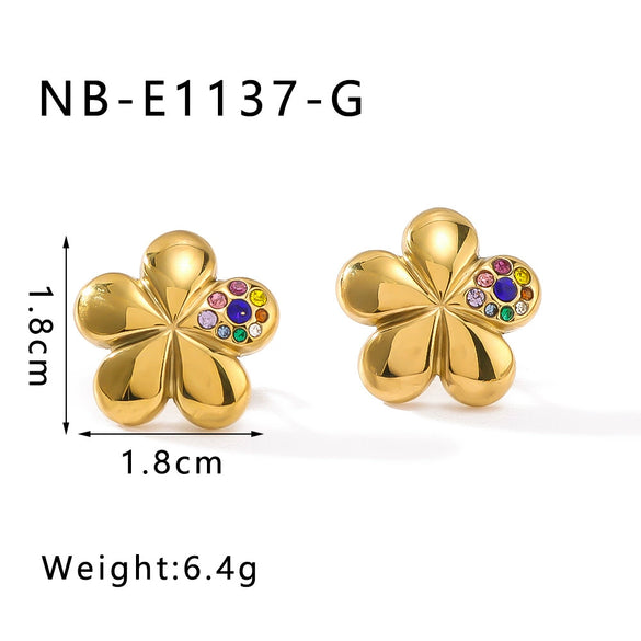 Wholesale Flower Earrings Stainless Steel Five Petal Flower Design Electroplated For Women