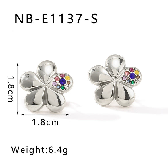 Wholesale Flower Earrings Stainless Steel Five Petal Flower Design Electroplated For Women