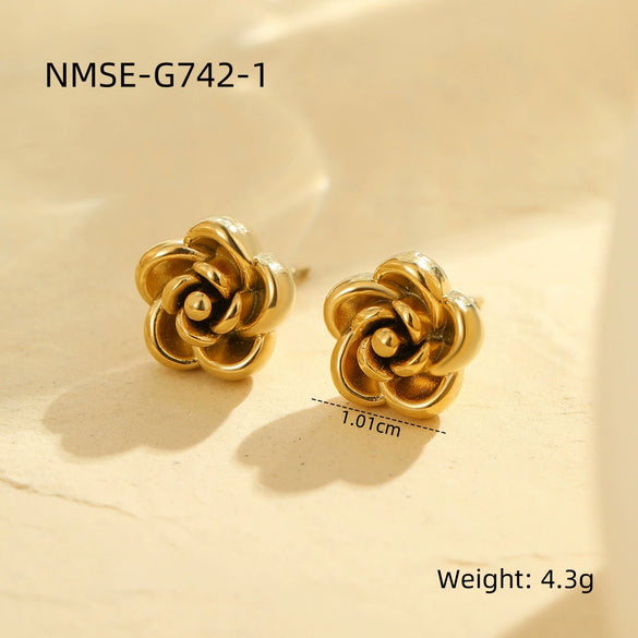 Wholesale Flower Earrings Stainless Steel 18K Golden Retro Electroplated For Women