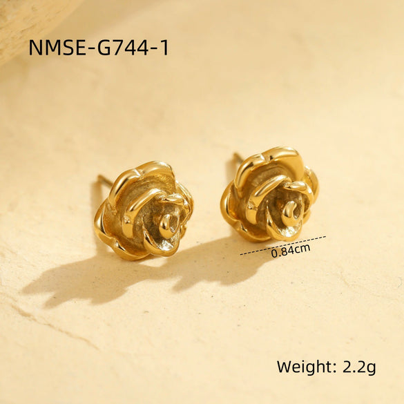 Wholesale Flower Earrings Stainless Steel 18K Golden Retro Electroplated For Women