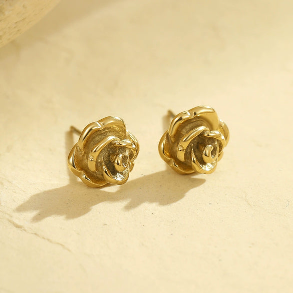 Wholesale Flower Earrings Stainless Steel 18K Golden Retro Electroplated For Women