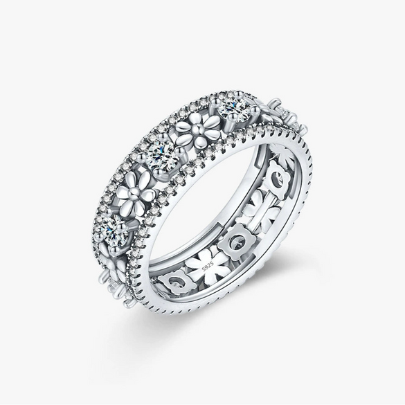 Wholesale Flower Patterned S925 Sterling Silver Inlaid Zircon Women's Retro Ring