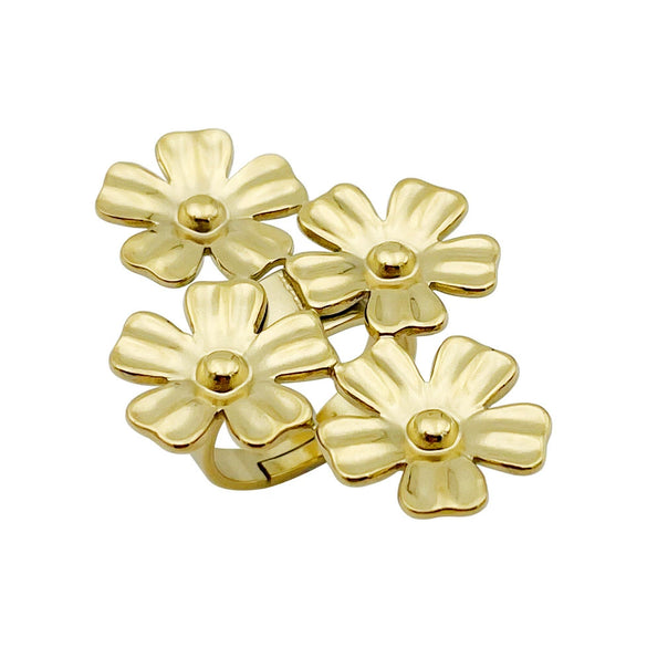 Wholesale Flower Ring Stainless Steel Goldplated Plant Flowers Style