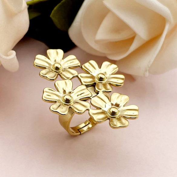 Wholesale Flower Ring Stainless Steel Goldplated Plant Flowers Style