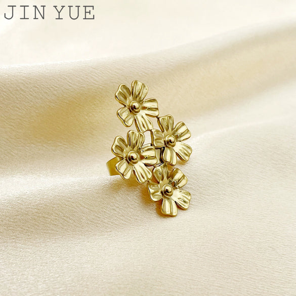 Wholesale Flower Ring Stainless Steel Goldplated Plant Flowers Style