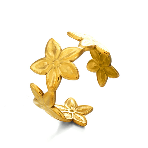 Wholesale Flower Ring Stainless Steel 18K Goldplated Hiphop Style For Women
