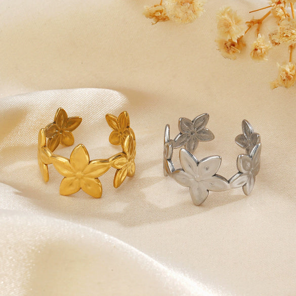 Wholesale Flower Ring Stainless Steel 18K Goldplated Hiphop Style For Women