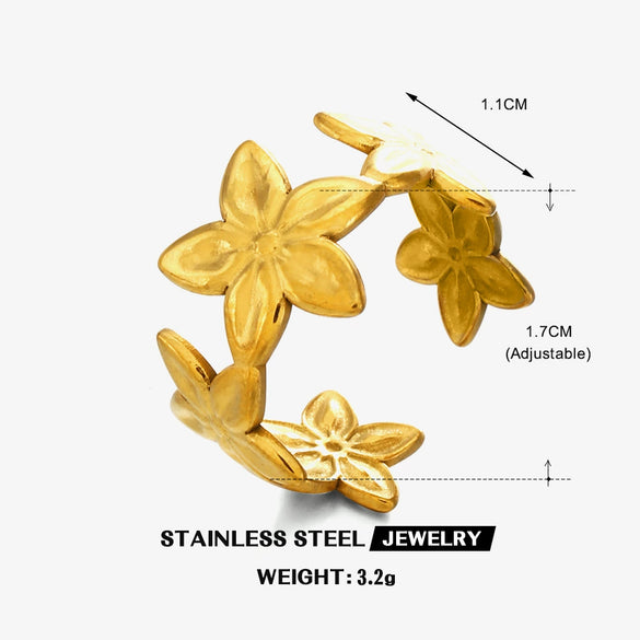 Wholesale Flower Ring Stainless Steel 18K Goldplated Hiphop Style For Women