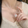 Wholesale Flower Shape Zircon Inlaid Copper Pendant Titanium Steel Oshaped Chain Necklace For Women Light Luxury Style