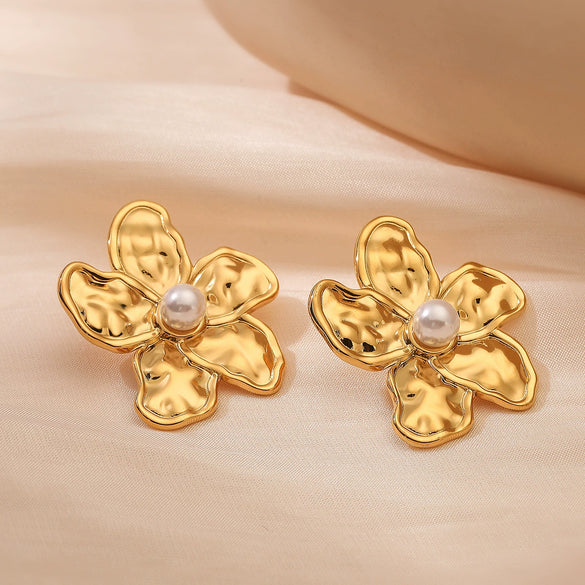 Wholesale Flower Stainless Steel Earrings With Geometric Pattern And Electroplating Treatment