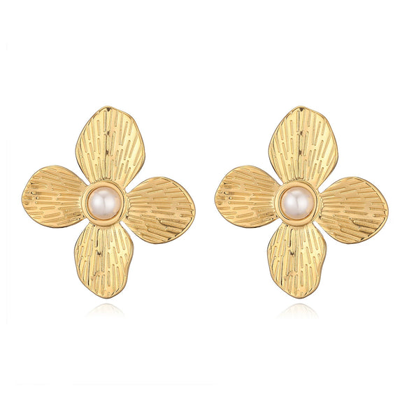Wholesale Flower Stainless Steel Earrings With Geometric Pattern And Electroplating Treatment