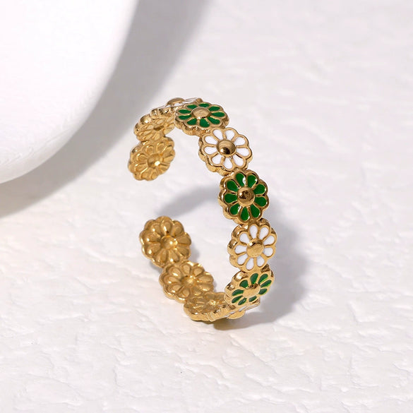Wholesale Flower Stainless Steel Open Ring With Daisy Design And Electroplating Treatment For Women