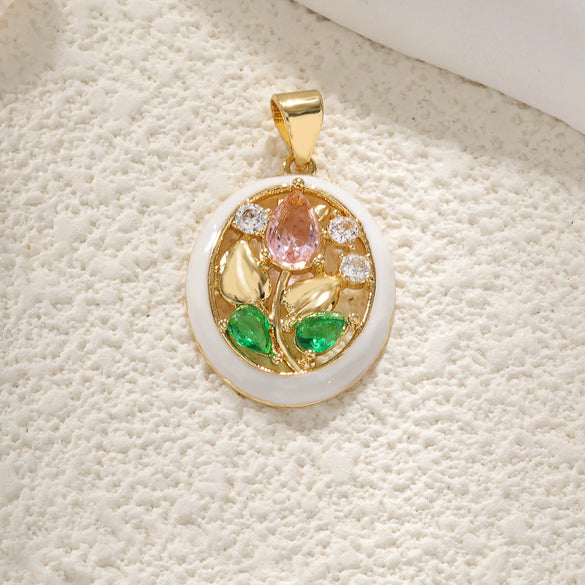 Wholesale Flower Style Copper Electroplated Gold Necklace Pendant