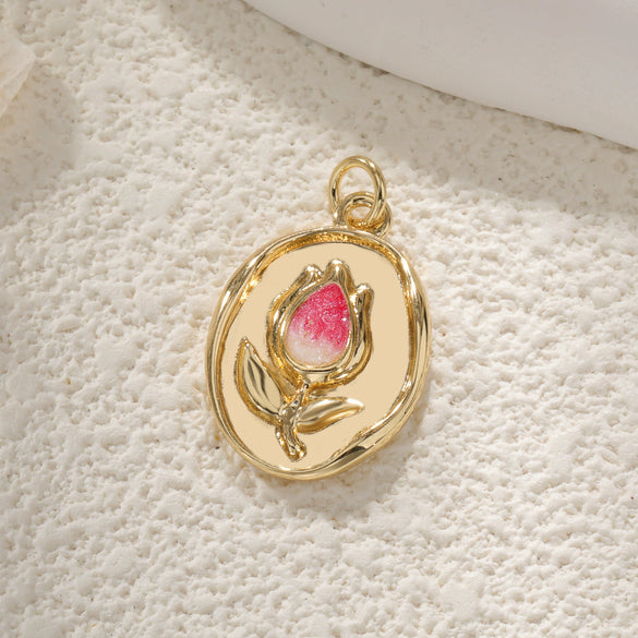 Wholesale Flower Style Copper Electroplated Gold Necklace Pendant