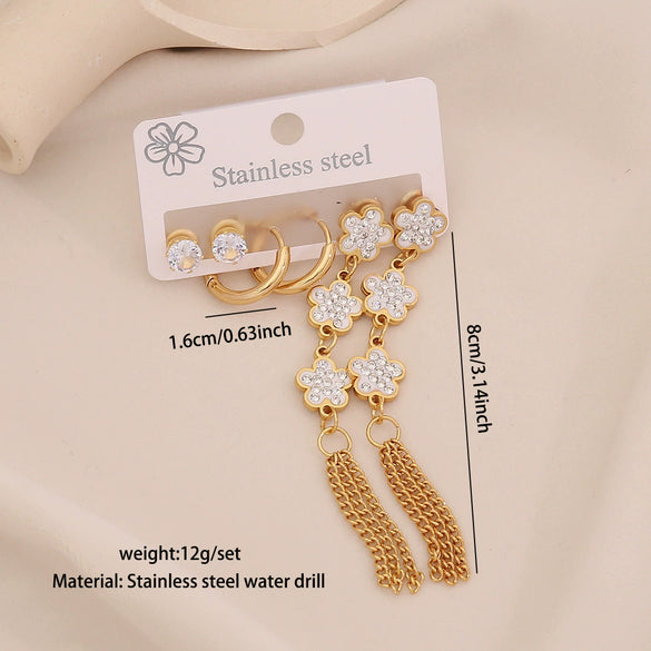 Wholesale Flower Tassel Earrings With Water Droplets And Moon Design Stainless Steel Electroplated For Women