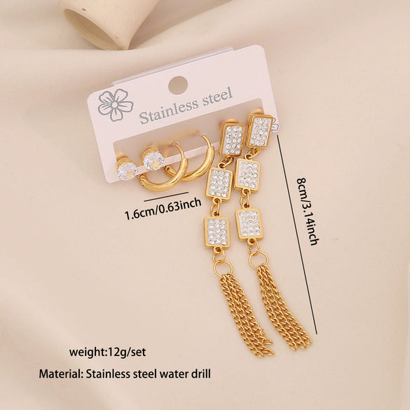 Wholesale Flower Tassel Earrings With Water Droplets And Moon Design Stainless Steel Electroplated For Women