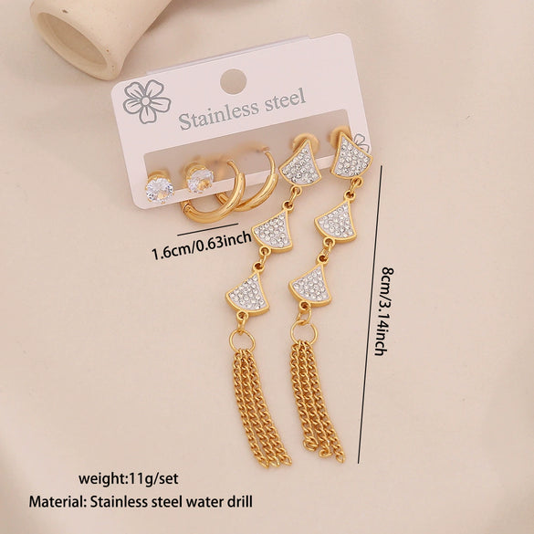 Wholesale Flower Tassel Earrings With Water Droplets And Moon Design Stainless Steel Electroplated For Women
