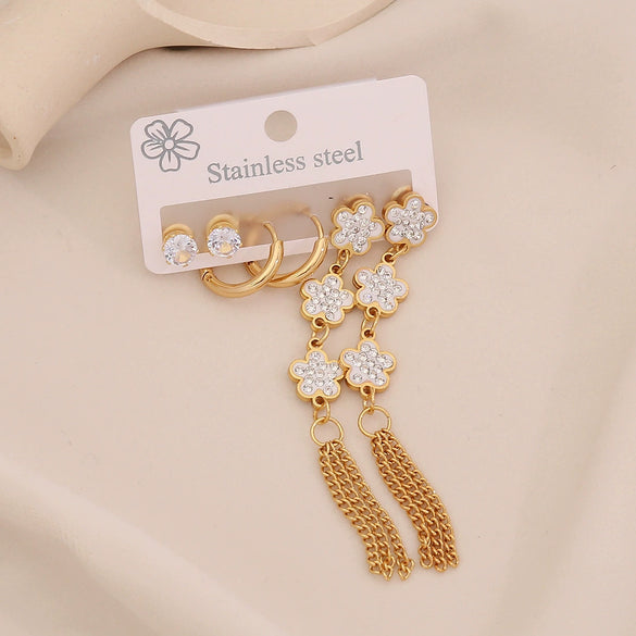 Wholesale Flower Tassel Earrings With Water Droplets And Moon Design Stainless Steel Electroplated For Women