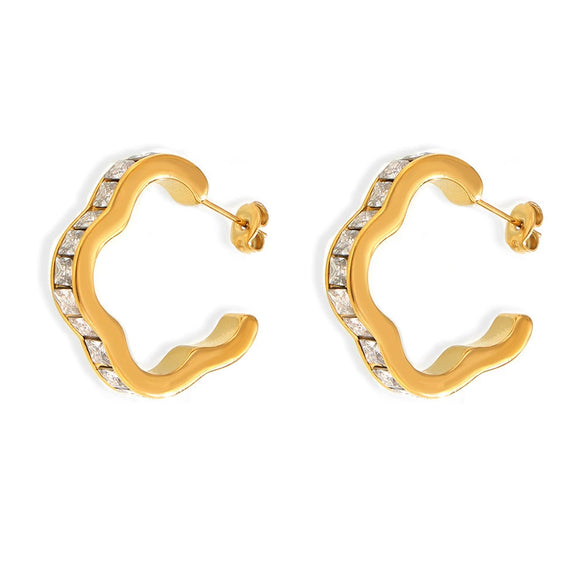 Wholesale Flowershaped 316L Stainless Steel Gold Plated Geometric Lace Zircon Earrings For Women