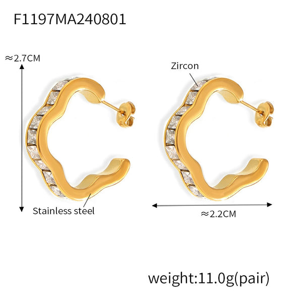 Wholesale Flowershaped 316L Stainless Steel Gold Plated Geometric Lace Zircon Earrings For Women