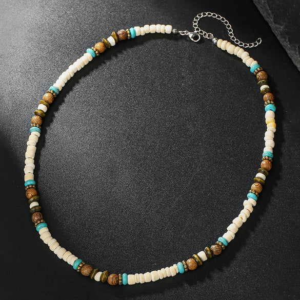 Wholesale Flying Disc Bead Clavicle Chain Necklace Coconut Shell Imitation Pearl African Pine Alloy Geometric Handmade Unisex