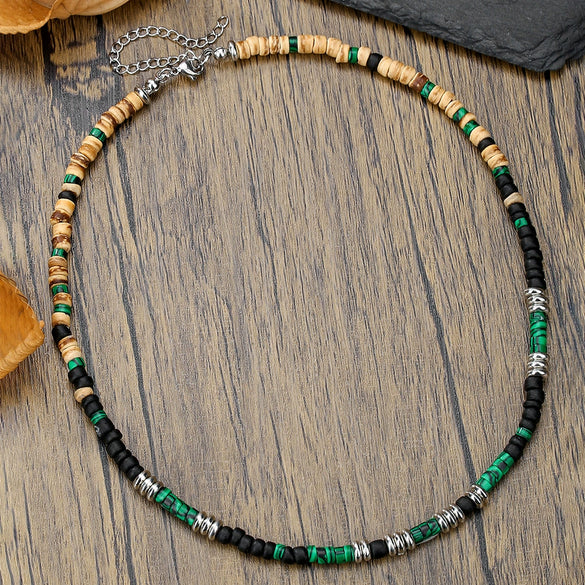 Wholesale Flying Disc Bead Clavicle Chain Necklace Coconut Shell Imitation Pearl African Pine Alloy Geometric Handmade Unisex