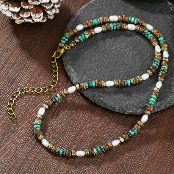 Wholesale Flying Disc Bead Clavicle Chain Necklace Coconut Shell Imitation Pearl African Pine Alloy Geometric Handmade Unisex