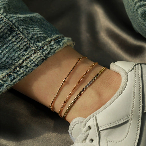 Wholesale Foot Accessories Geometric Copper Gold Plated Anklet For Girls Jewelry