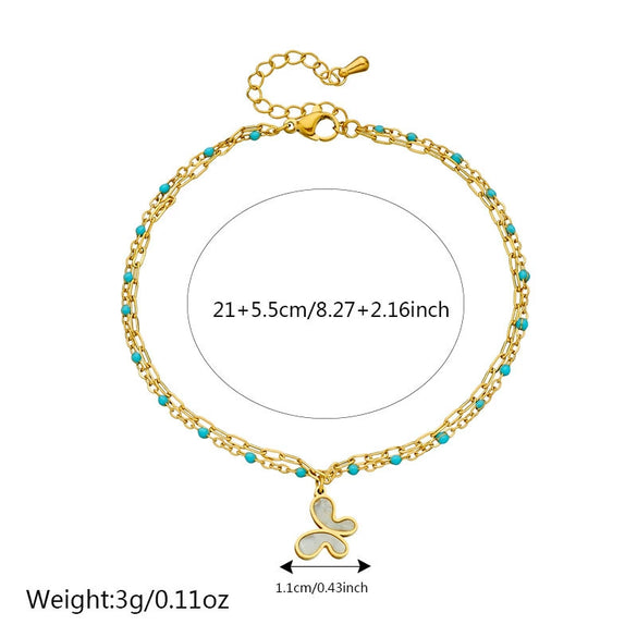 Wholesale Foot Chain Stainless Steel Gold Plated Butterfly Flower Pendant Retro Fashion Style