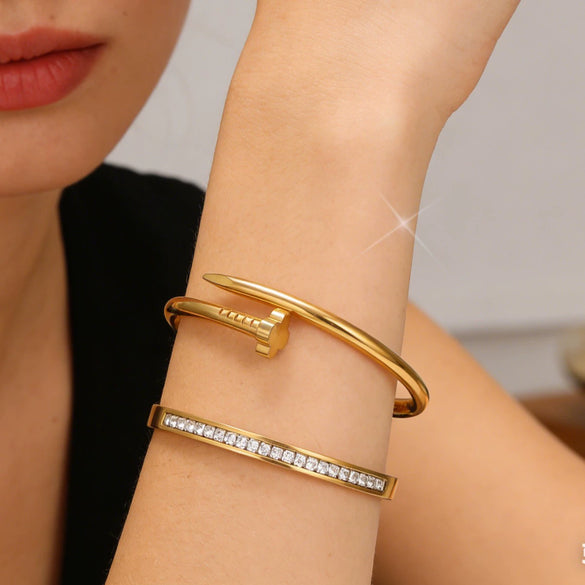 Wholesale Four Leaf Clover Nail Stainless Steel 18K Gold Plated Electroplated Geometric Bracelet