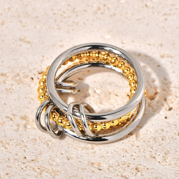 Wholesale Fourlayer Twist Plus Round Wire Ring Titanium Steel Geometric 18K Gold Electroplated