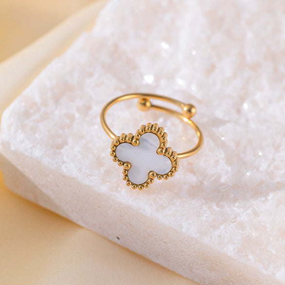 Wholesale Fourleaf Clover Adjustable Open Ring For Women Titanium Steel 18K Gold Electroplated Geometric Design
