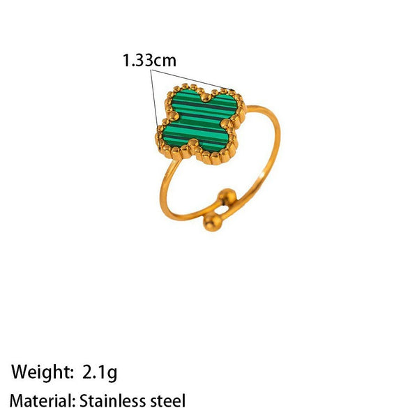 Wholesale Fourleaf Clover Adjustable Open Ring For Women Titanium Steel 18K Gold Electroplated Geometric Design