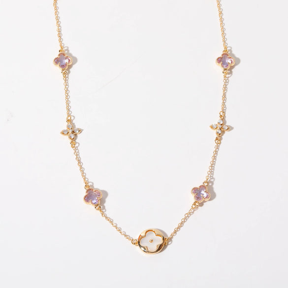 Wholesale Fourleaf Clover And Snowflake Zircon Pendant Necklace Copper Plated Real Gold With Heart And Star Pattern