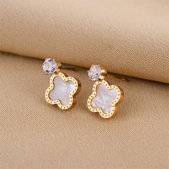 Wholesale Fourleaf Clover Diamond Earrings In Rose Gold Light Luxury Style Nonfading Titanium Steel Electroplated