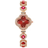 Wholesale Fourleaf Clover Flower Shape Alloy Rhinestone Emerald Bracelet Watch For Women With Sapphire Crystal Glass Mirror And Stainless Steel Buckle