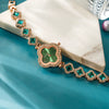 Wholesale Fourleaf Clover Flower Shape Alloy Rhinestone Emerald Bracelet Watch For Women With Sapphire Crystal Glass Mirror And Stainless Steel Buckle