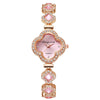 Wholesale Fourleaf Clover Flower Shape Alloy Rhinestone Emerald Bracelet Watch For Women With Sapphire Crystal Glass Mirror And Stainless Steel Buckle
