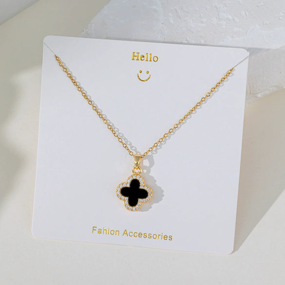 Wholesale Fourleaf Clover Pendant Necklace Copper Pendant Titanium Steel Chain Electroplated Simple Style With Heart Flower Star And Geometric Patterns